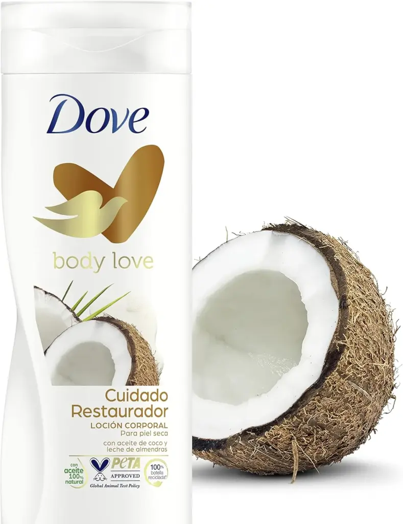 Dove Crema Hidratante Corporal Restauradora Con Aceite de Coco 100 Natural y Leche de Almendras para piel seca 400ml